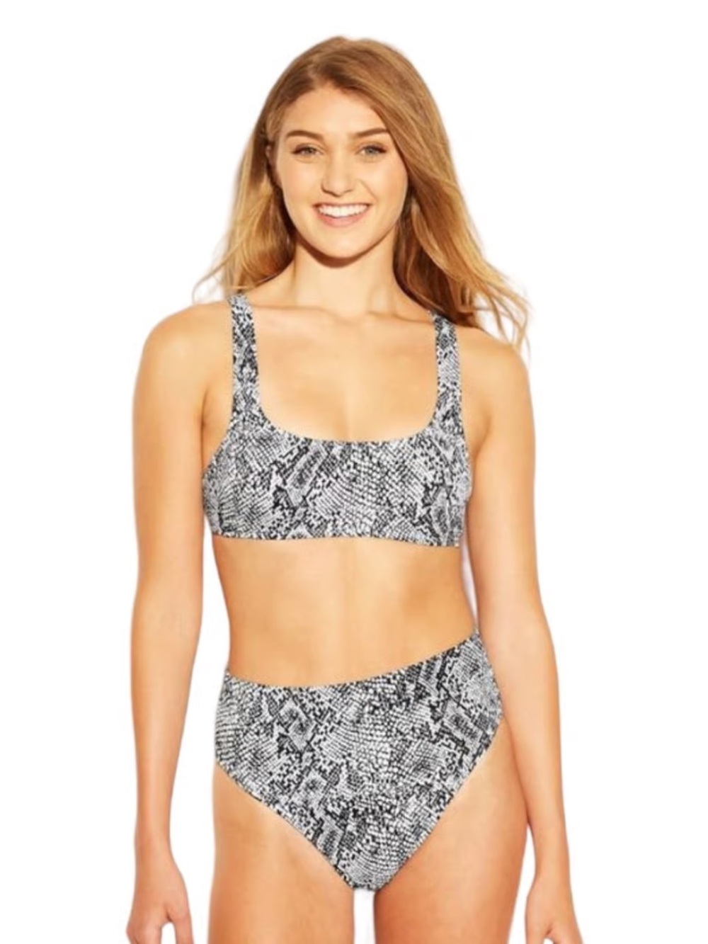 Xhilaration Black & White Snake-Print Bikini Set
